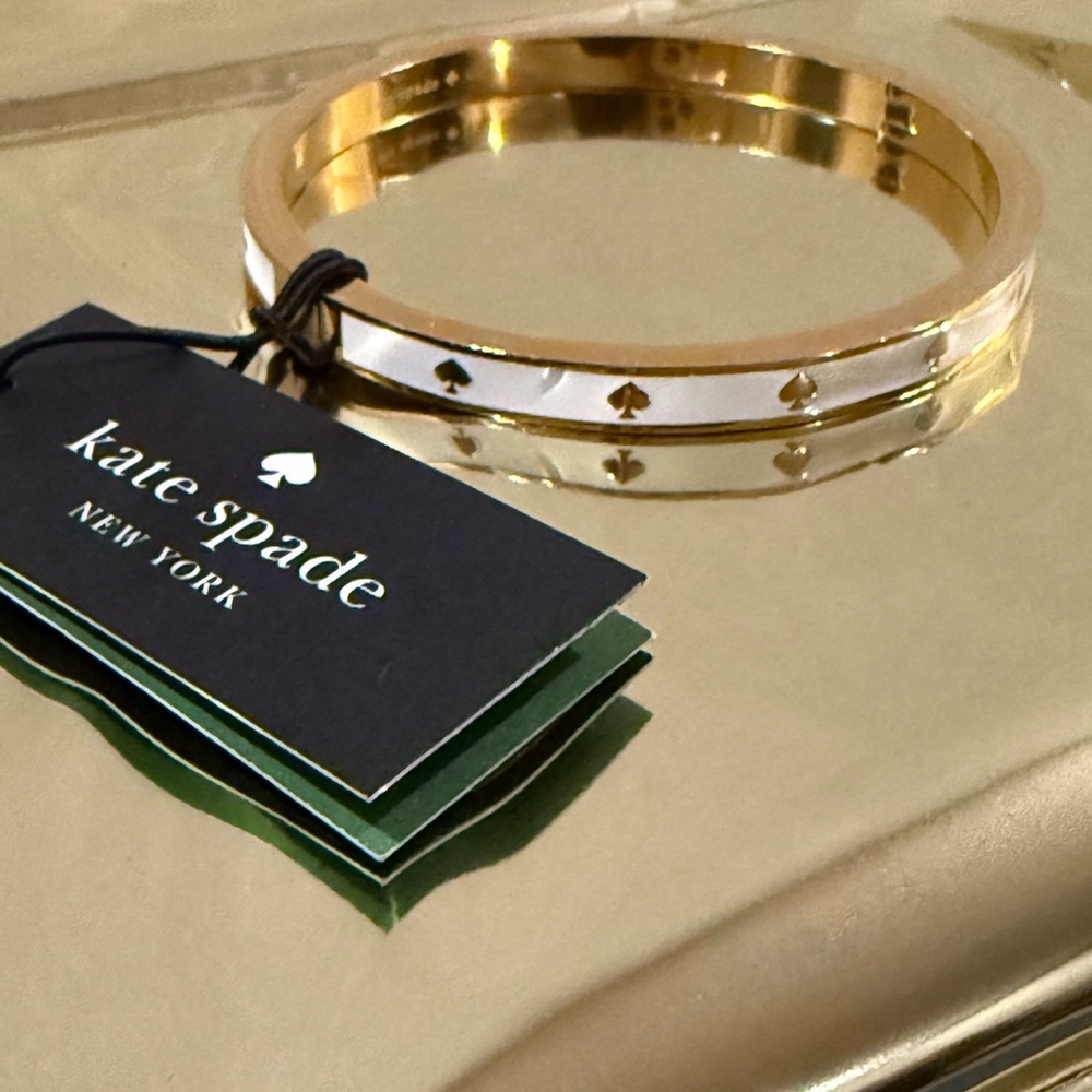 Kate Spade Gold and White Spade Hinged Bangle NWT